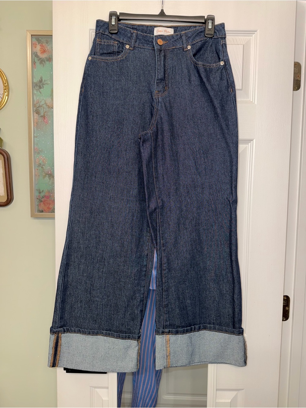 Women's Wide-Leg Dark Blue Cuffed Jeans